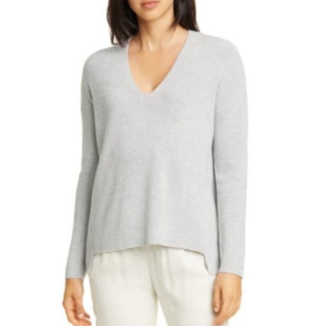 Nwt Eileen Fisher Shimmer Metallic Merino Sparkle V Neck Sweater M